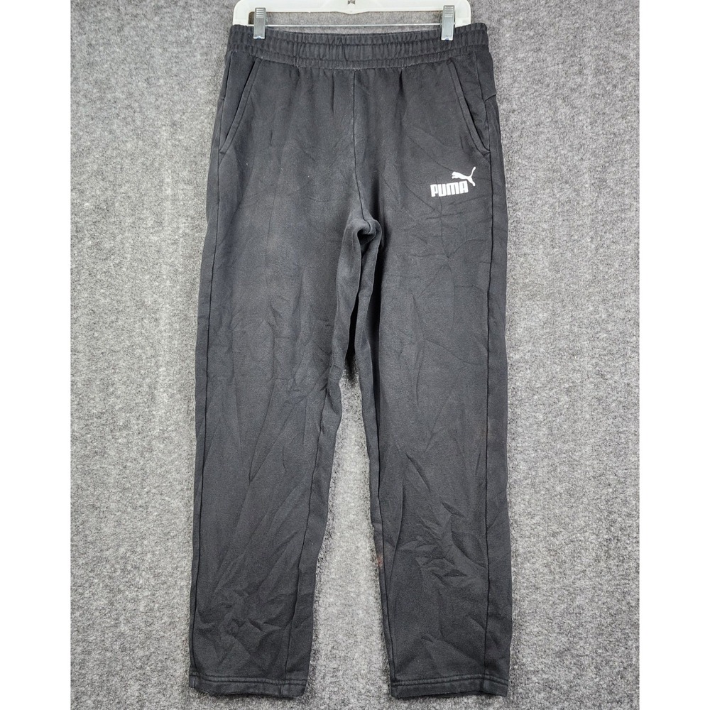 Puma Sweatpants Mens Medium Charcoal‎ Grey Fleece Joggers Logo 845787-01